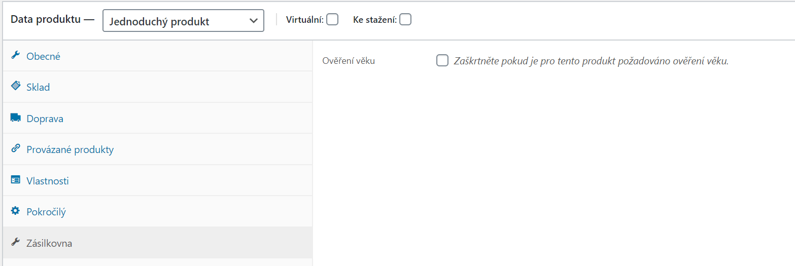 Nastavení u produktu