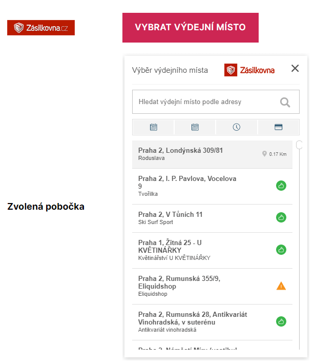 Inline výběr poboček