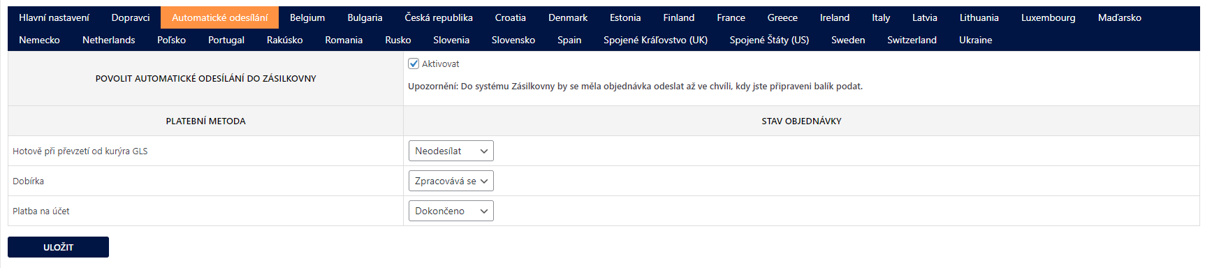 Automatické odeslání v Zásilkovně