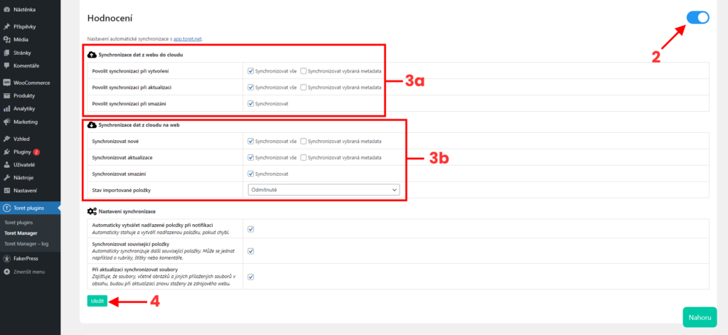 Nastavení synchronizace hodnocení produktů