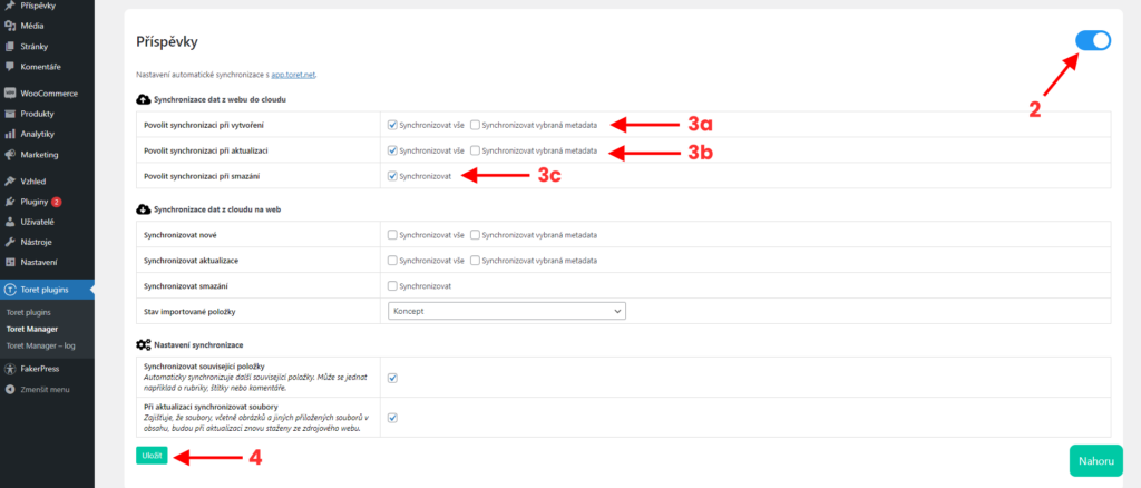 Nastavení synchronizace příspěvků