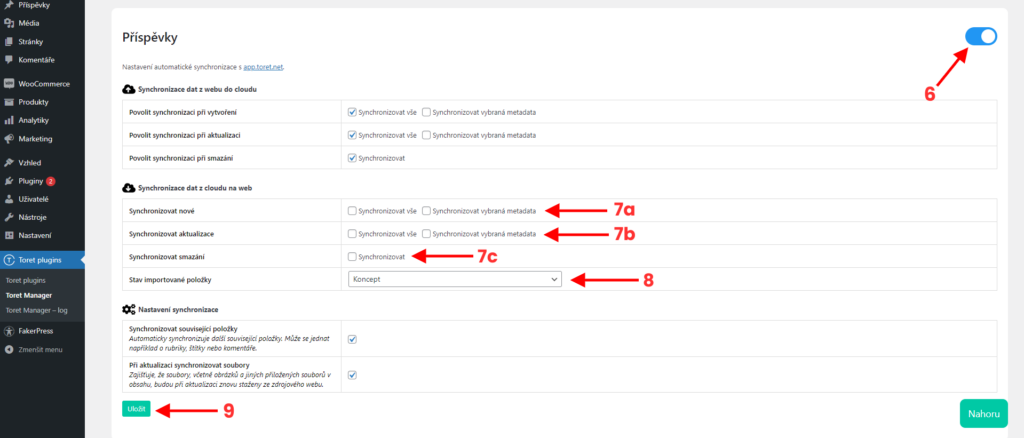 Nastavení synchronizace příspěvků