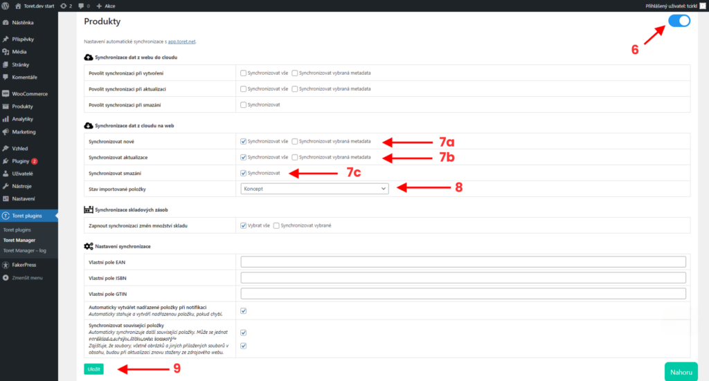 Nastavení synchronizace produktů