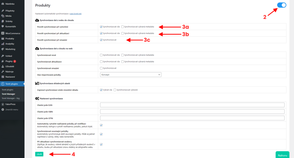 Povolení synchronizace produktů z webu do cloudu