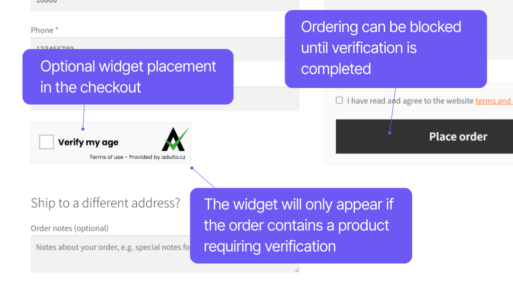 Plugin Toret Adulto for WooCommerce - checkout display