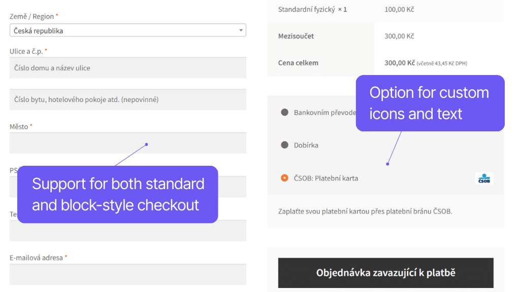 Plugin Toret ČSOB for WooCommerce - displaying payment methods in checkout