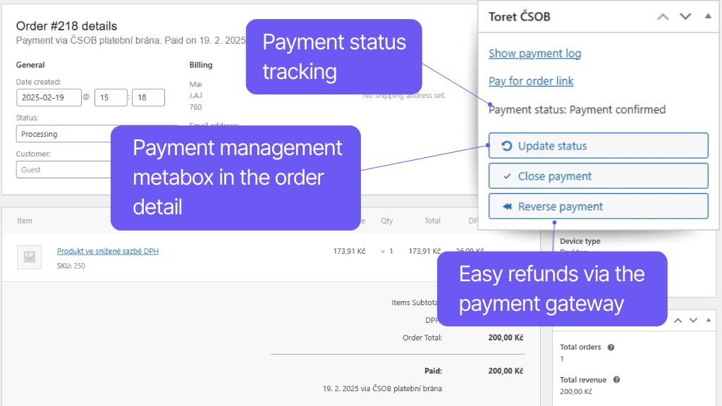 Plugin Toret ČSOB for WooCommerce - refund and payment management