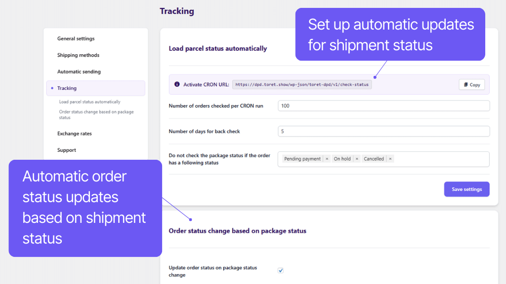 Plugin Toret DPD for WooCommerce - automation settings (2)
