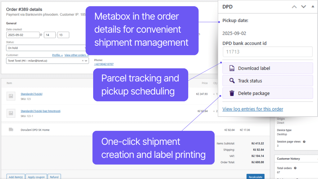 Plugin Toret DPD for WooCommerce - shipment management (2)