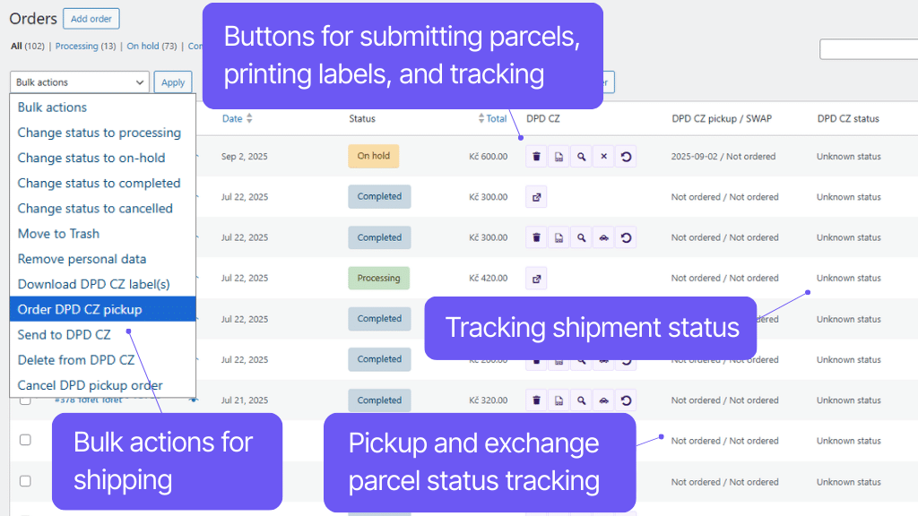 Plugin Toret DPD for WooCommerce - shipment management