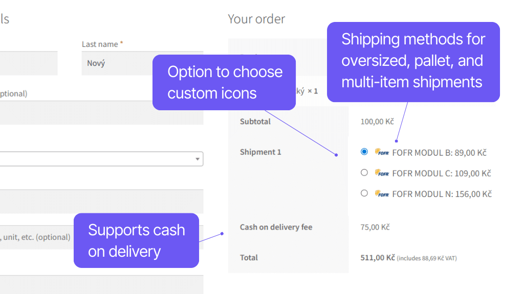 Plugin Toret FOFR for WooCommerce - checkout display