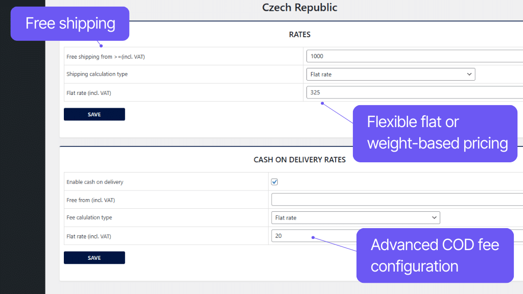 Plugin Toret FOFR for WooCommerce - shipping price settings