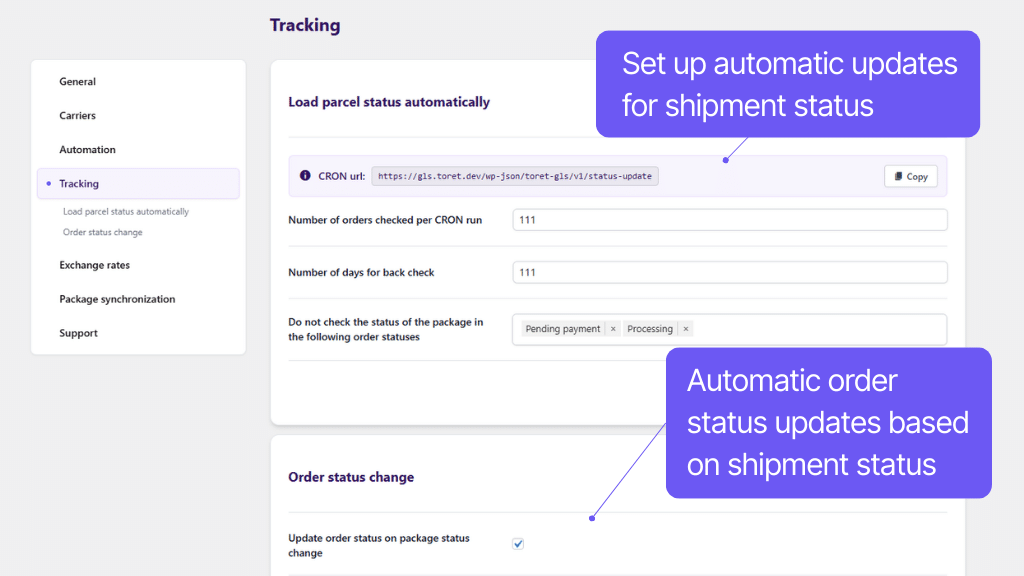 Plugin Toret GLS for WooCommerce - automation settings (2)