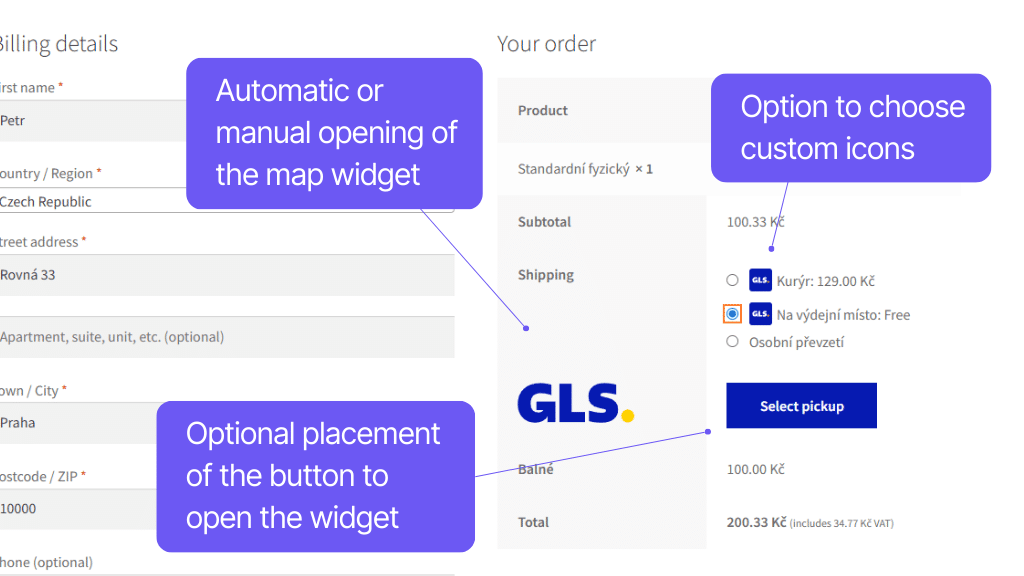 Plugin Toret GLS for WooCommerce - checkout display (2)