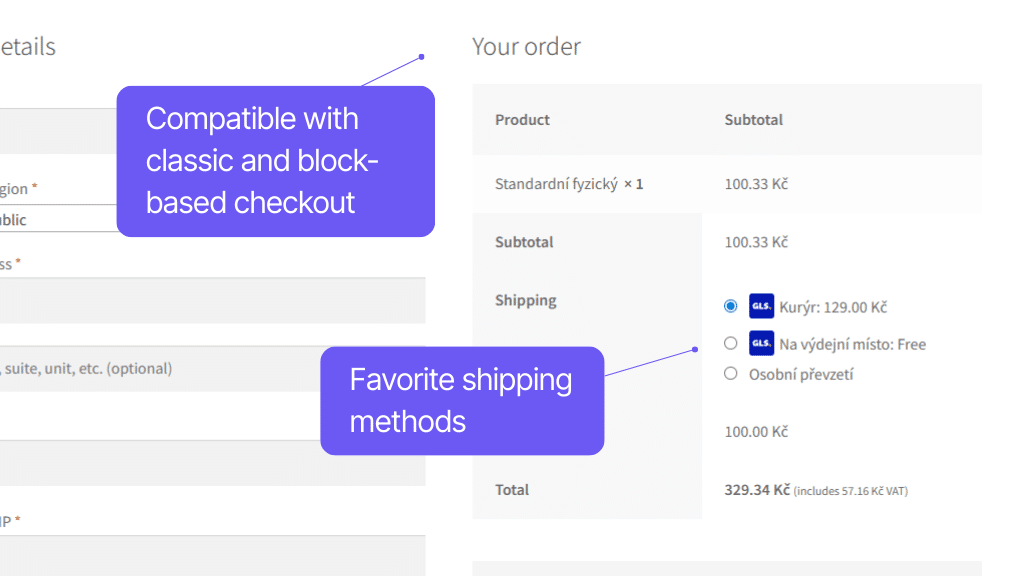 Plugin Toret GLS for WooCommerce - checkout display