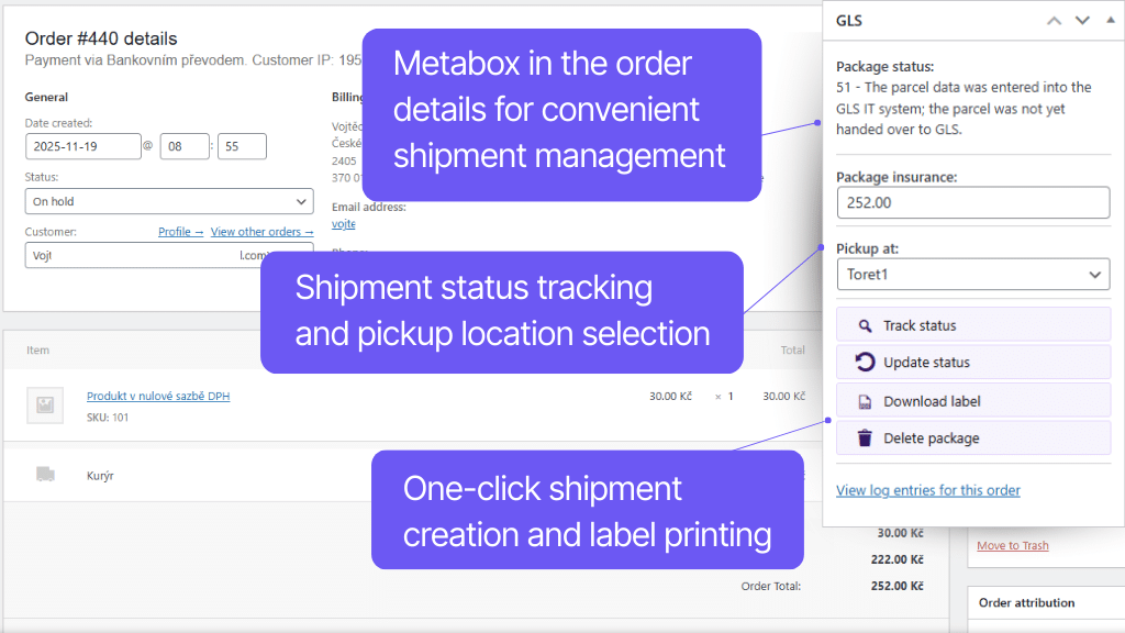Plugin Toret GLS for WooCommerce - order management (2)