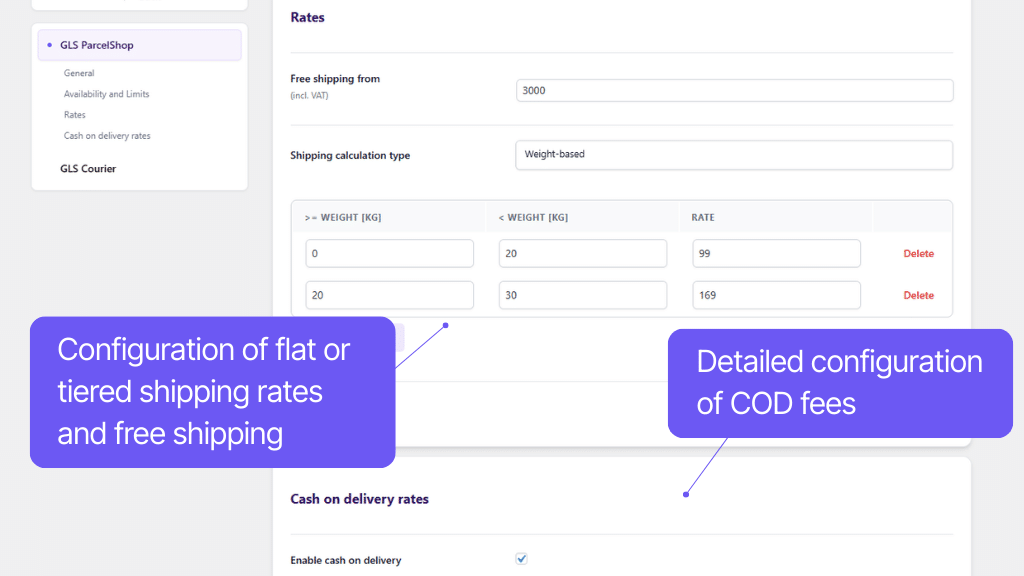 Plugin Toret GLS for WooCommerce - shipping settings (2)