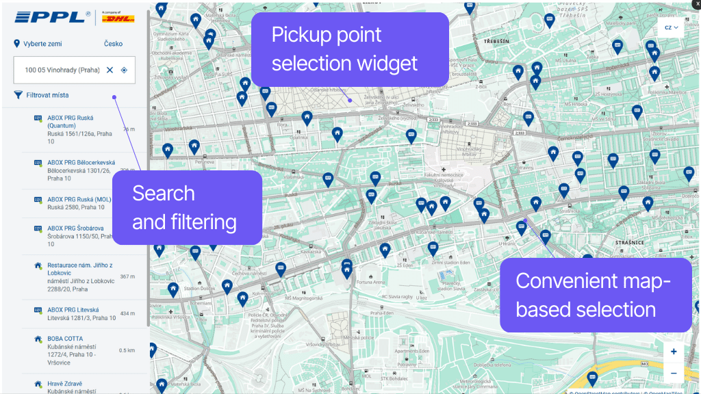 Plugin Toret GO balík for WooCommerce - map widget