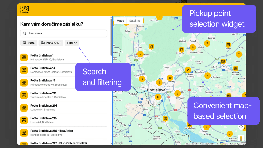 Toret Slovenská pošta Plugin – Map Widget