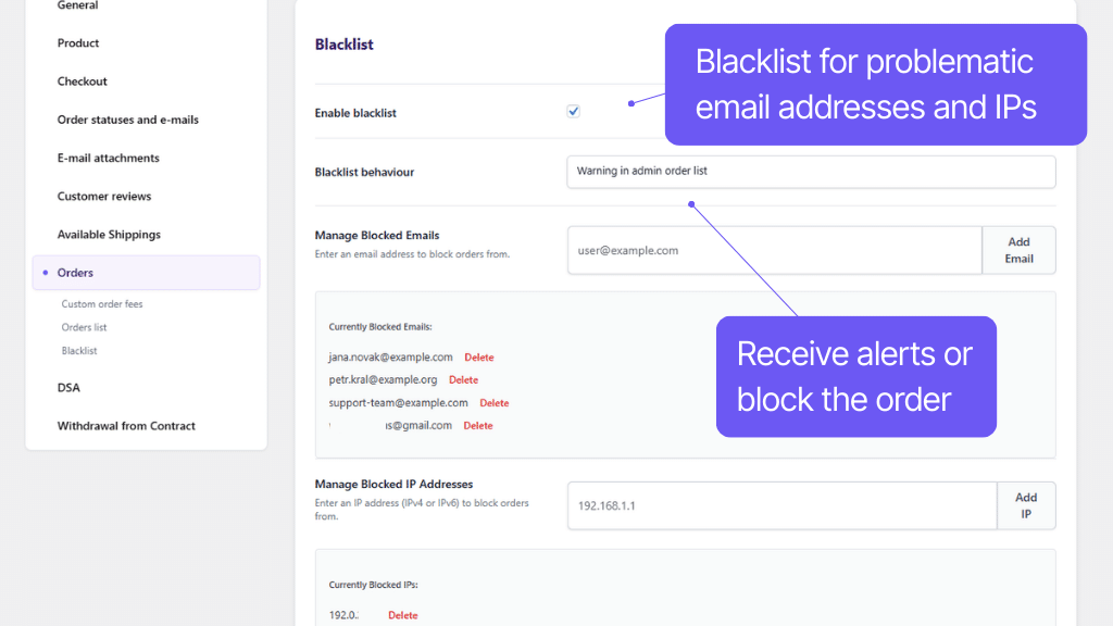 Plugin Toret Toolkit for WooCommerce - Blacklist function