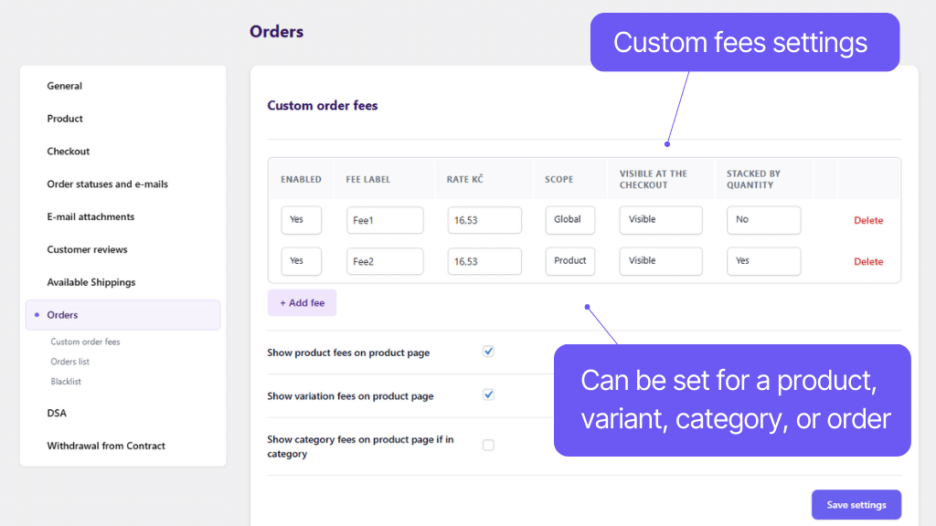 Plugin Toret Toolkit for WooCommerce - custom surcharge settings