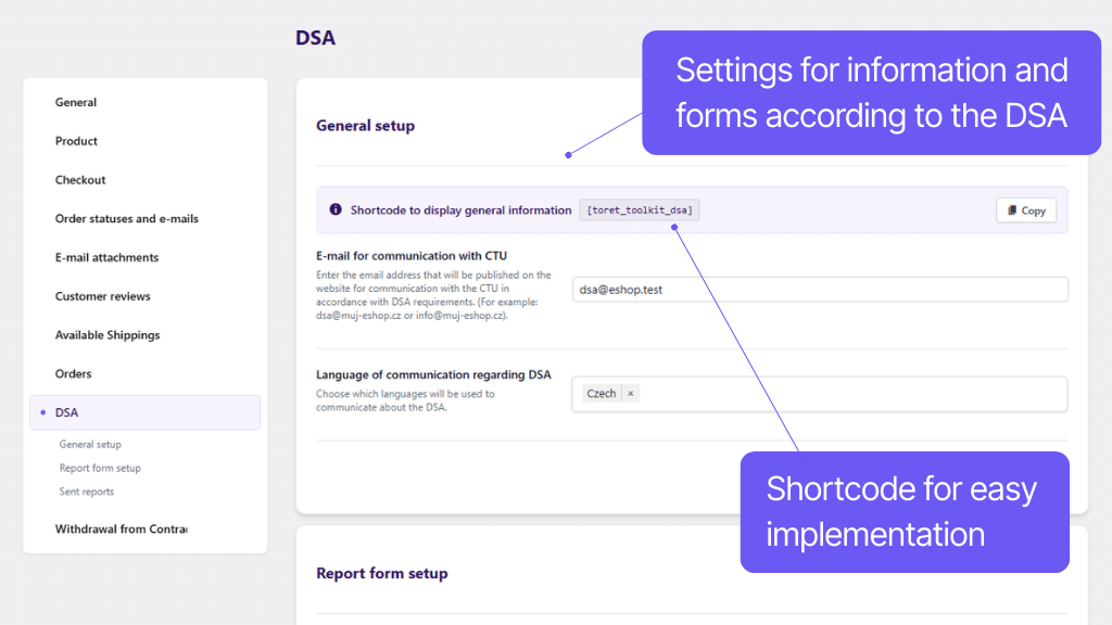 Plugin Toret Toolkit for WooCommerce - setting functions according to DSA