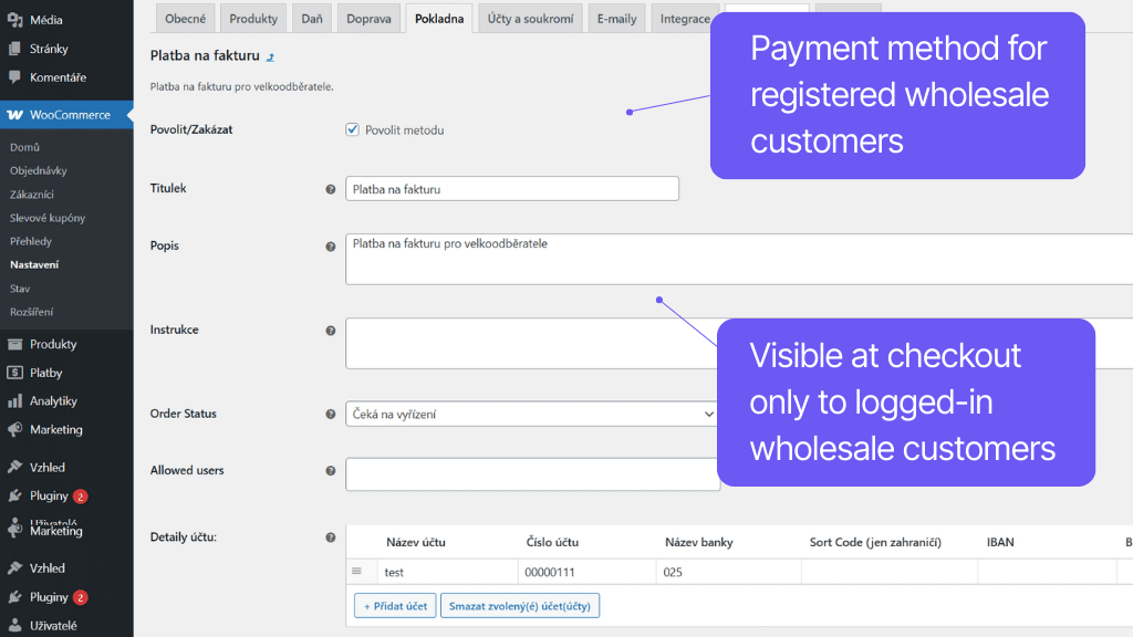 Plugin Toret Wholesale for WooCommerce - Invoice payment method