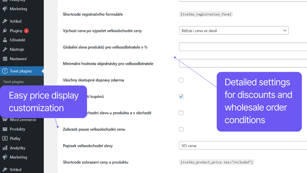 Plugin Toret Wholesale for WooCommerce - discount and condition settings