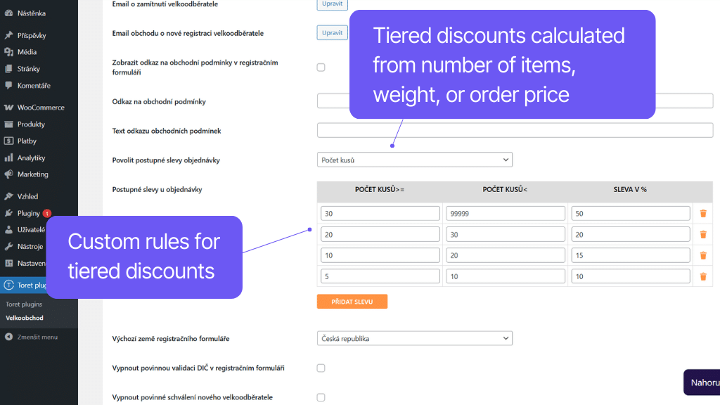 Plugin Toret Wholesale for WooCommerce - tiered discounts