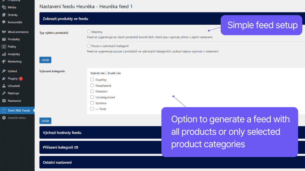 Plugin Toret XML Feeds for WooCommerce - creating XML feeds (3