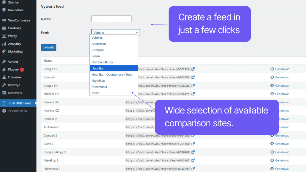 Plugin Toret XML Feeds for WooCommerce - creating XML feeds