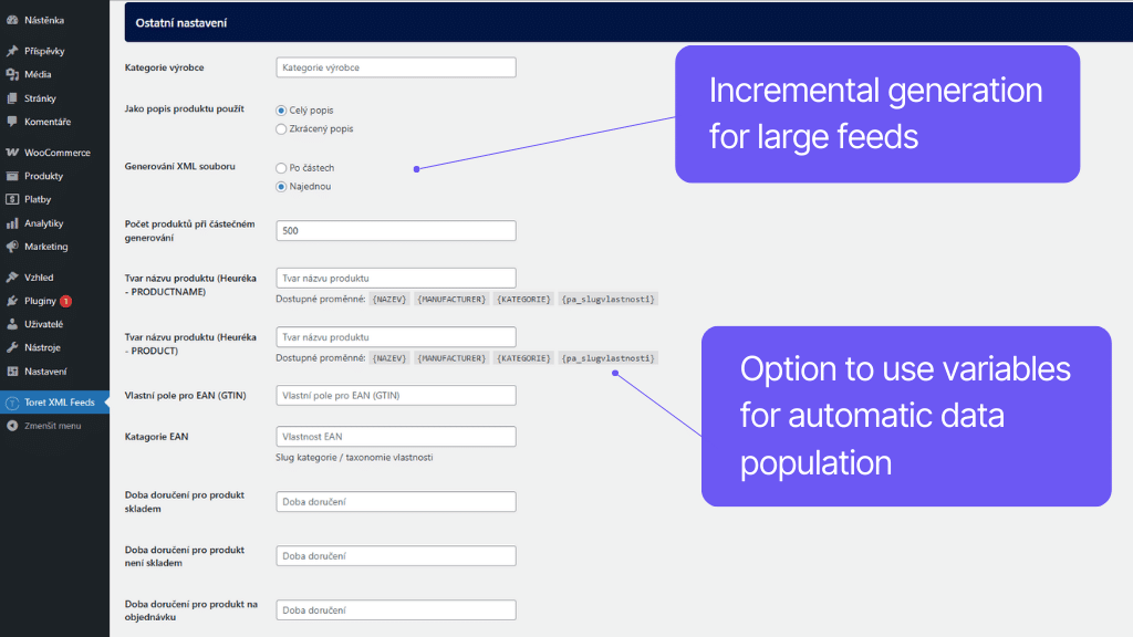 Plugin Toret XML Feeds for WooCommerce - feed settings (4)