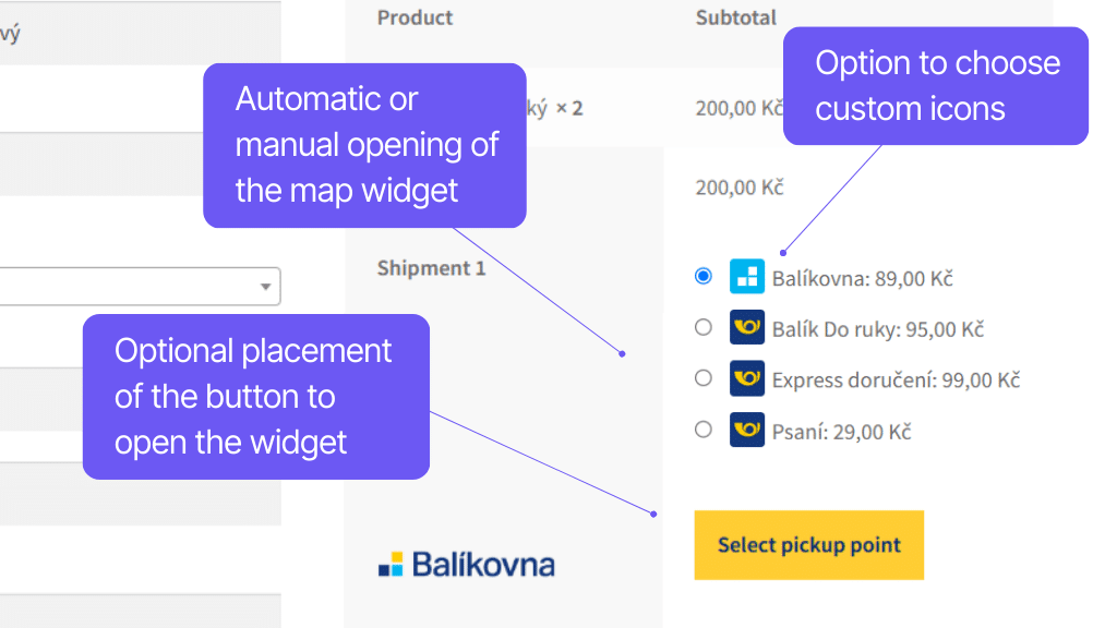 Toret Česká pošta Plugin - display in checkout