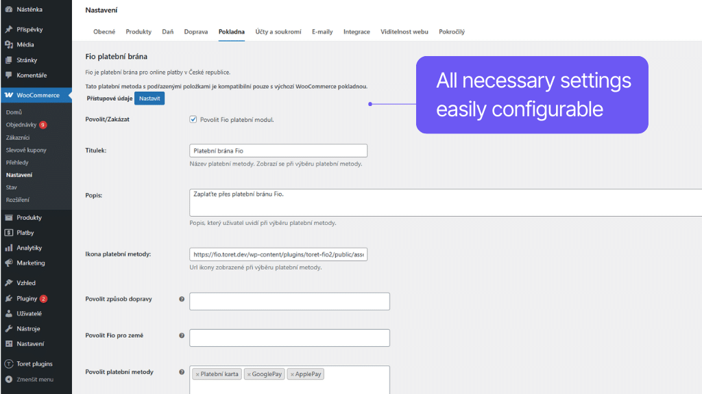 Toret Fio banka - payment method settings (2)