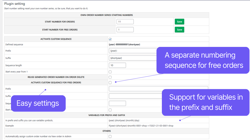 Toret Order Numbers - settings