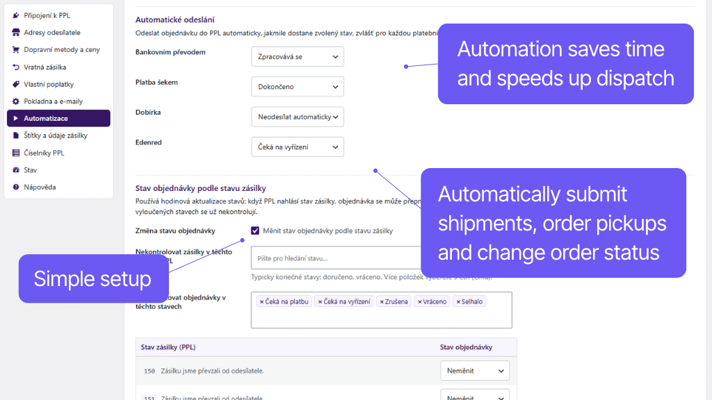 Toret PPL for WooCommerce Plugin - automation settings