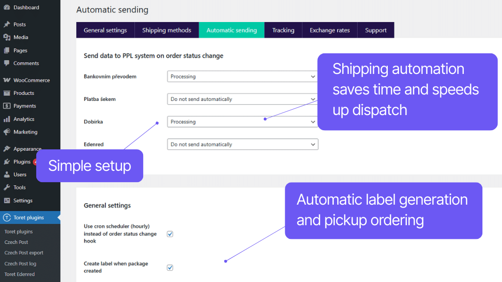 Toret PPL for WooCommerce Plugin - automation settings