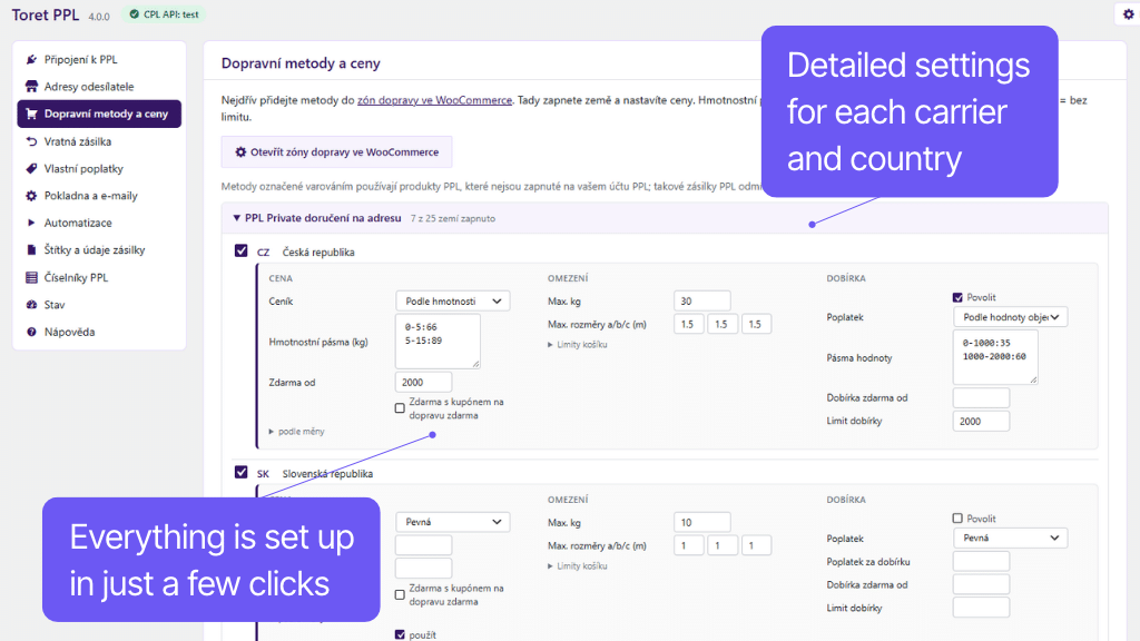 Toret PPL for WooCommerce Plugin - shipping settings