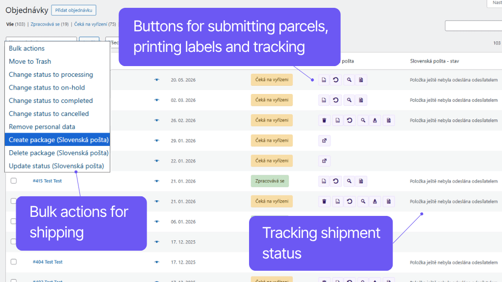 Toret Slovenská pošta Plugin – Orders Overview