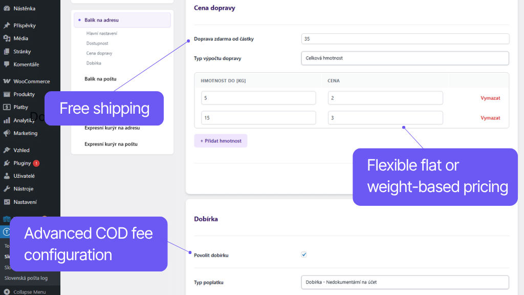 Toret Slovenská pošta Plugin – Price Settings