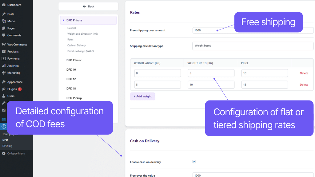 Toret plugin DPD for WooCommerce - shipping settings (2)