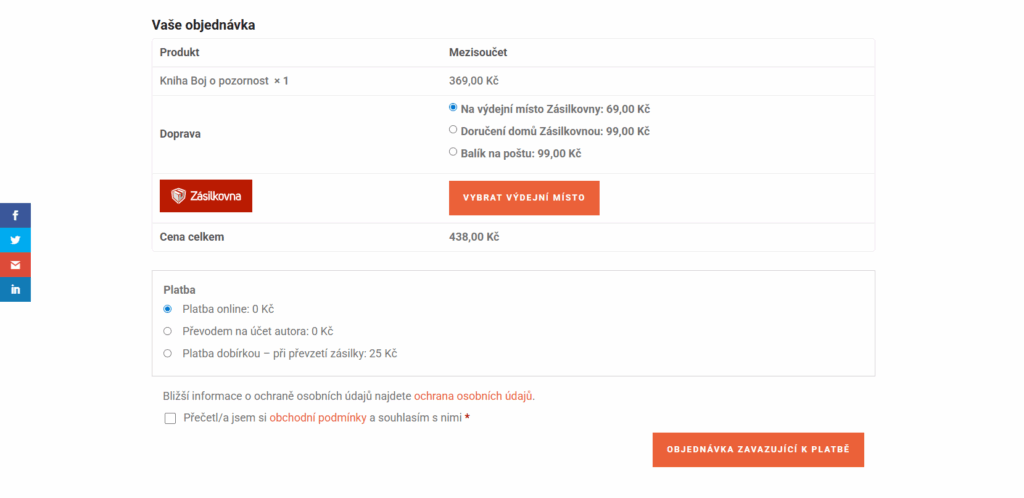 Checkout of bojopozornost.cz e-shop