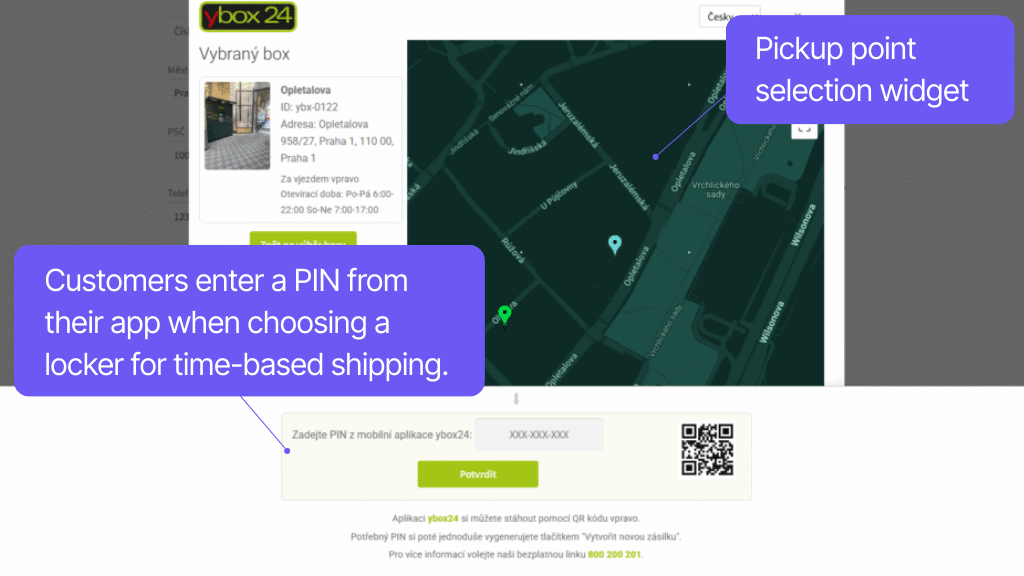 Plugin Toret ybox24 for WooCommerce - map widget