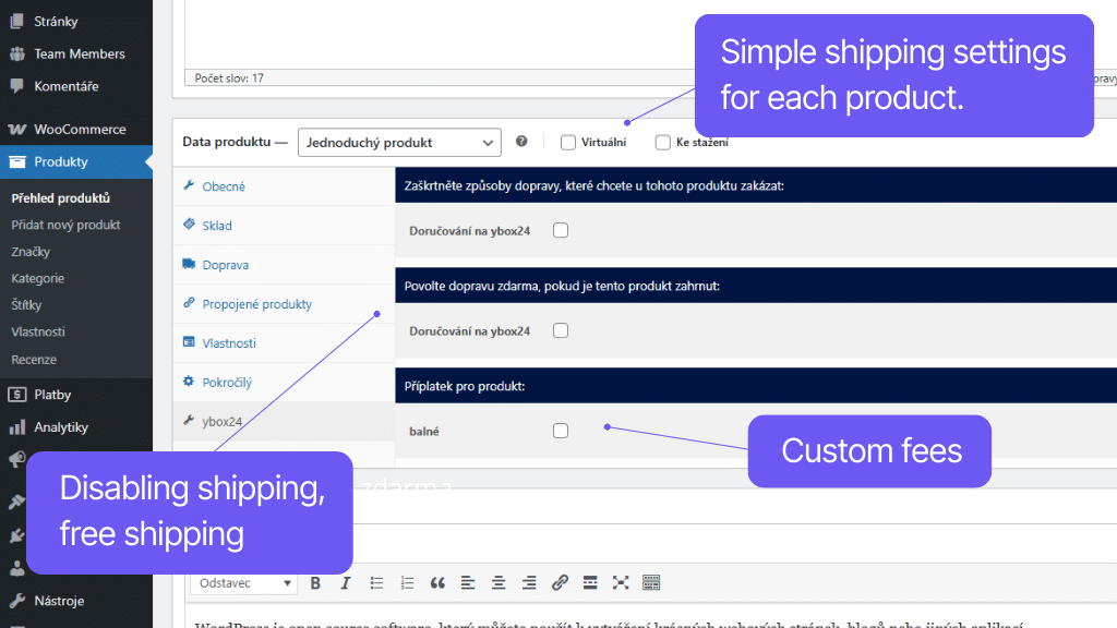 Plugin Toret ybox24 for WooCommerce - product settings