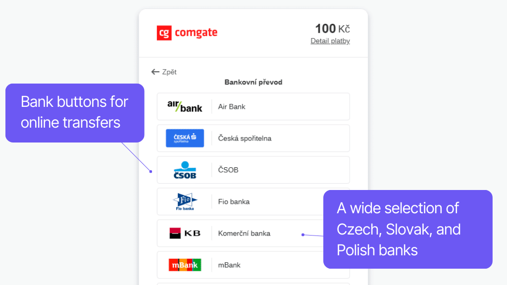 Comgate Payment Gateway for WooCommerce - bank buttons
