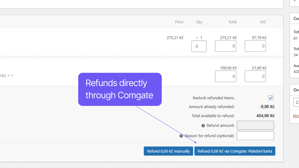 Comgate Payment Gateway for WooCommerce - refunds