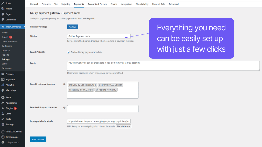 GoPay plugin for WooCommerce - Settings
