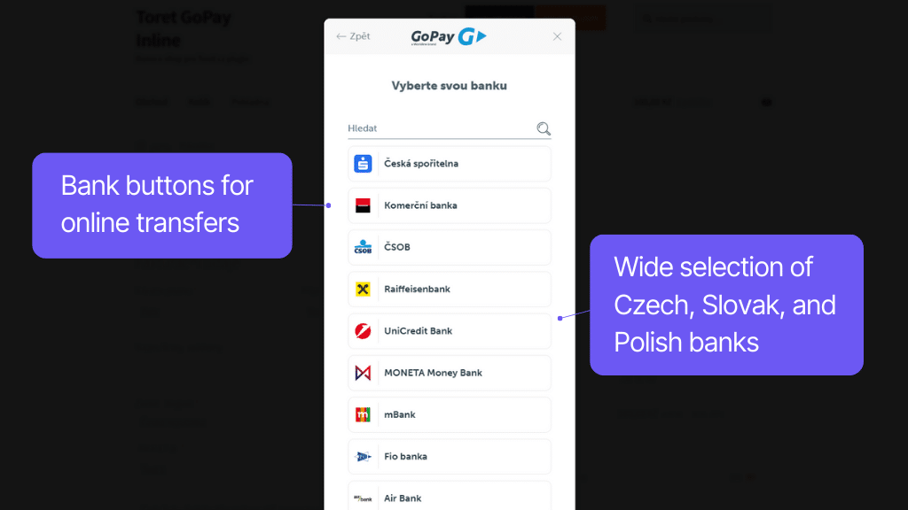 GoPay plugin for WooCommerce - bank buttons