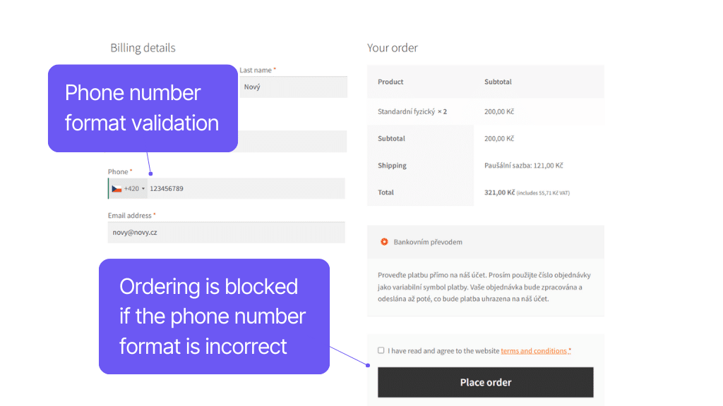 Phone for WooCommerce plugin - checkout display