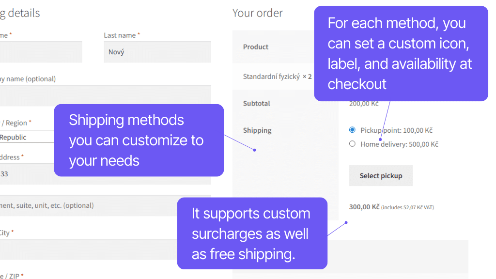 Plugin Toret Custom Branches and Shipping for WooCommerce - checkout display